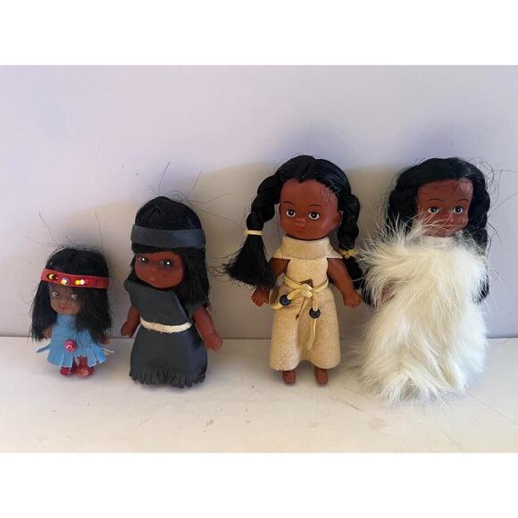 C1960s Plastic Mini American Indian Girl Dolls 4 - Picture 1 of 2